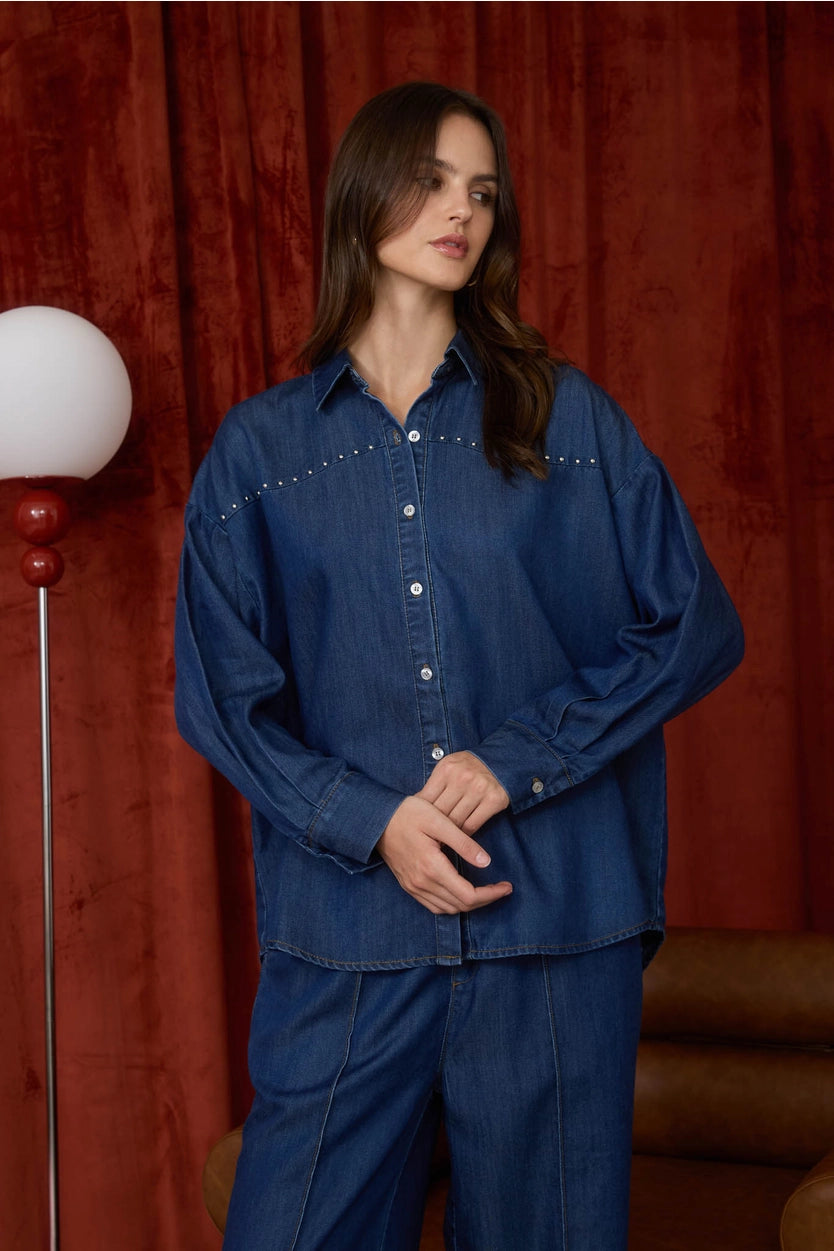 Collared Button down stud detail denim shirt