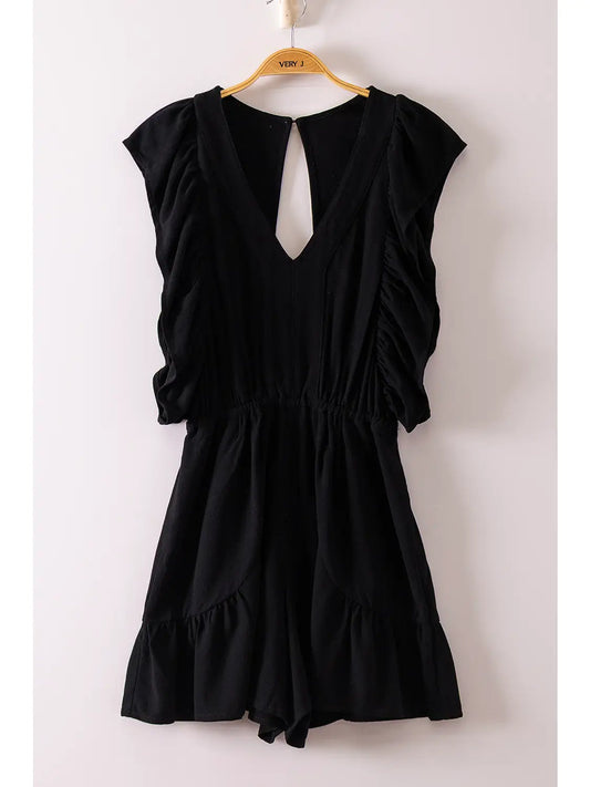 Back Cutout Detail Ruffled Romper