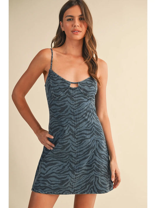 Sleeveless Printed Denim Mini Dress