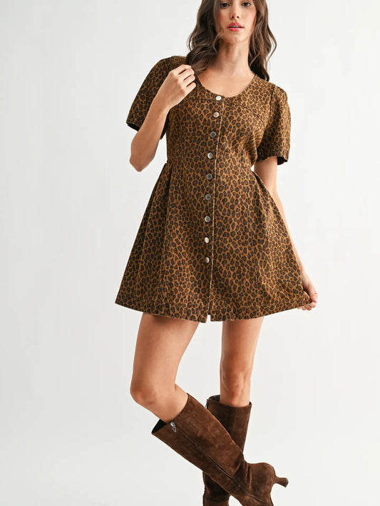 Wild Charm Button Front Mini Dress