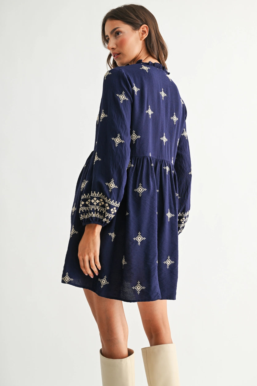 Boho Embroidered Tassel Dress