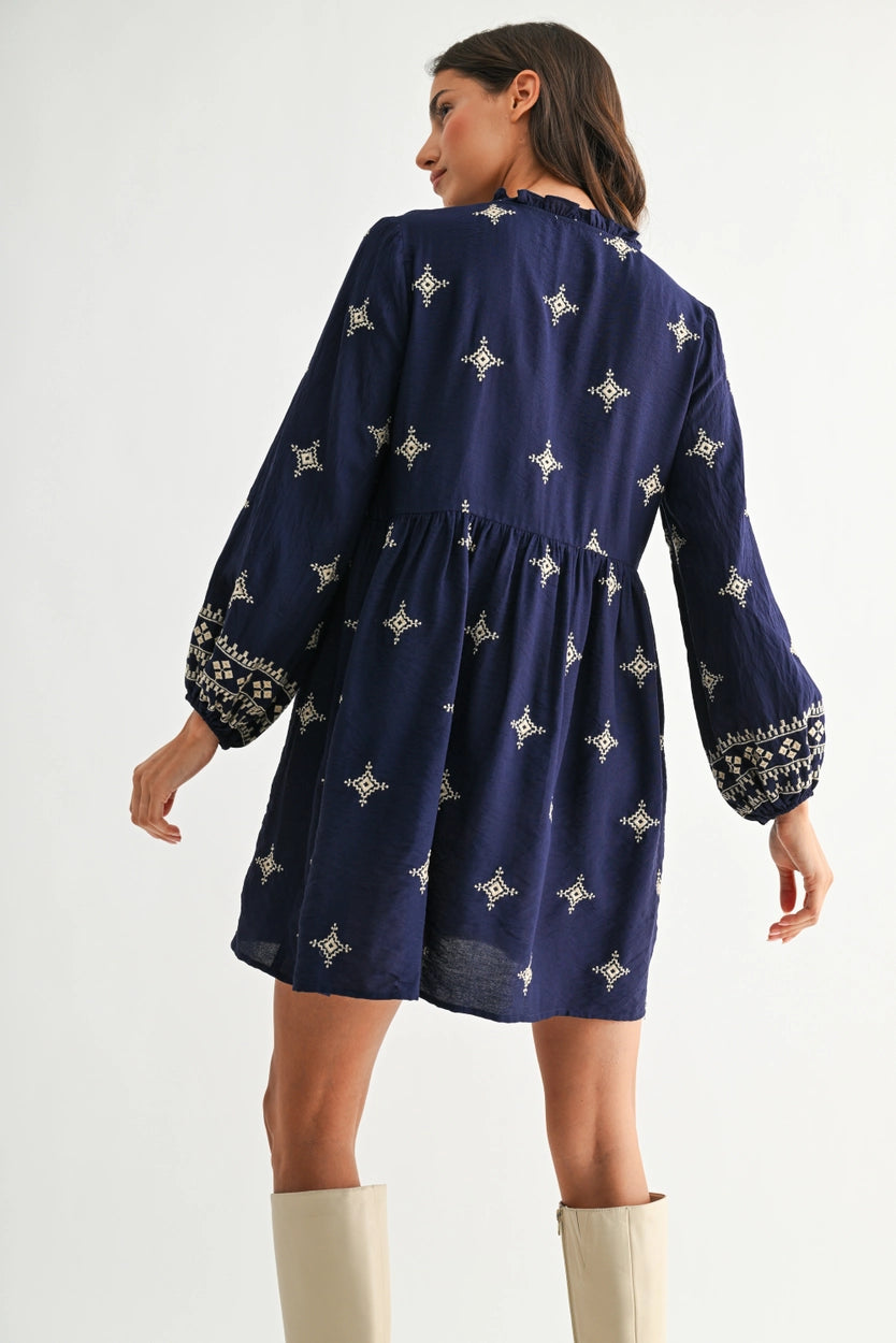 Boho Embroidered Tassel Dress