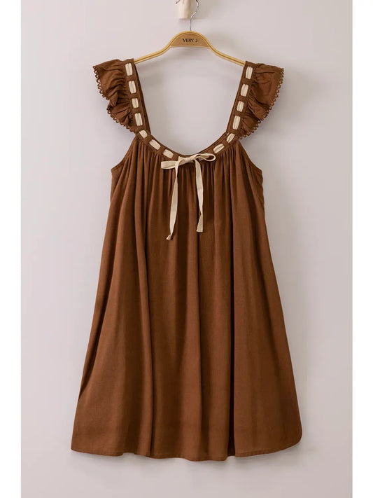 Front Tie Ruffle Sleeve Mini Dress