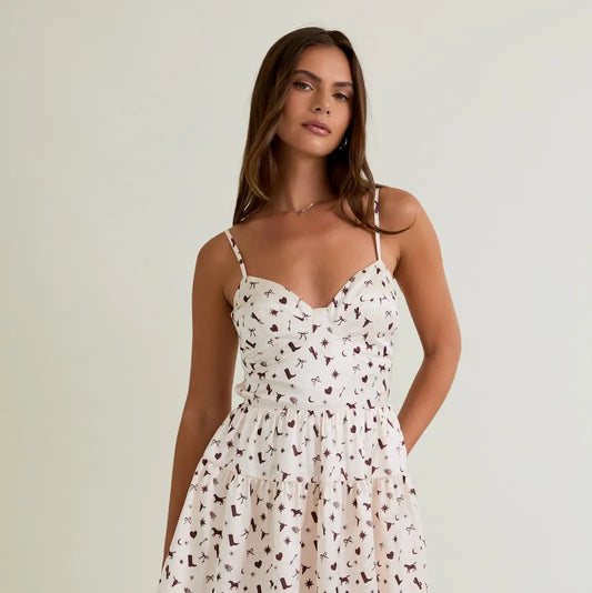 Western Print Open Back Mini Dress