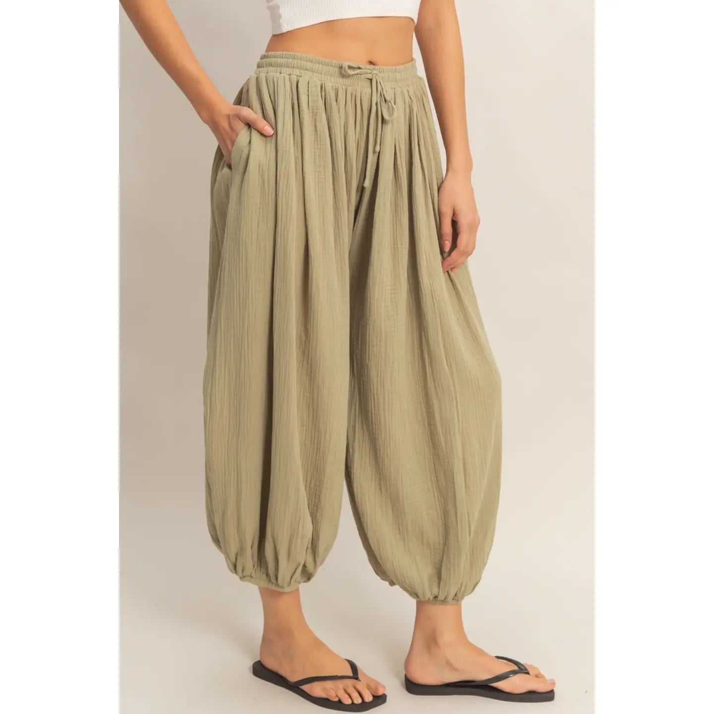 Gauzed Elastic Waist Balloon Joggers Pants