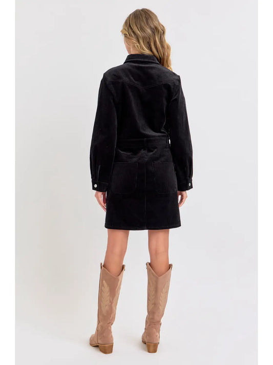 Black Corduroy Mini Dress