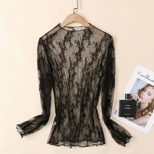 Sheer Lace Mesh Knit Top