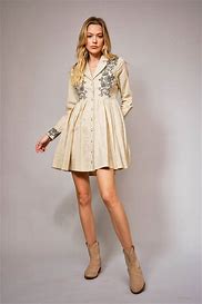 Embroidered Button Flare Dress