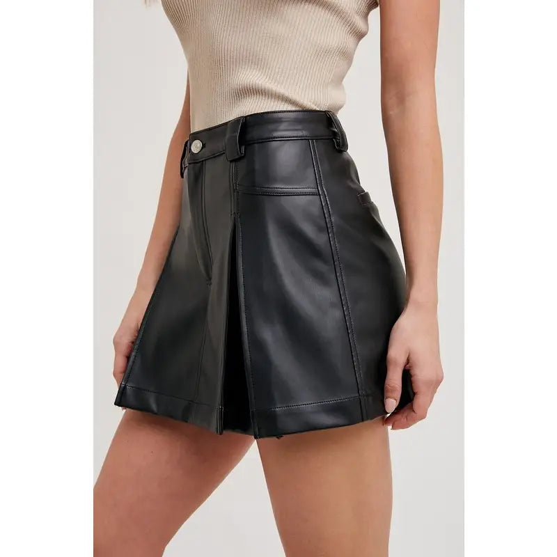 Vintage Washed Faux Leather Skort